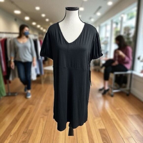 New With Tags MUK LUKS Cloud Knit Short Sleeve Empire Lounge Dress Black, Large - Picture 1 of 12